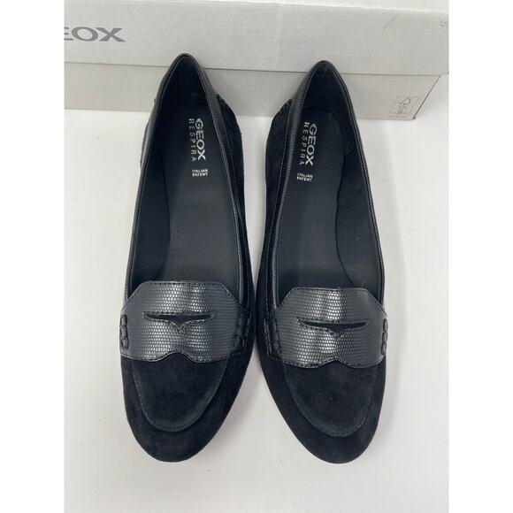 Geox Charlene Black Goat Suede Leather Slip On Flat Loafers Size 38 - Picture 4 of 8